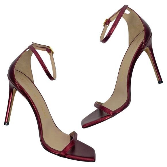 Stuart Weitzman Nudistcurve 100 Strap Sandals Liquid Metallic Red Size 8 - Picture 6 of 11